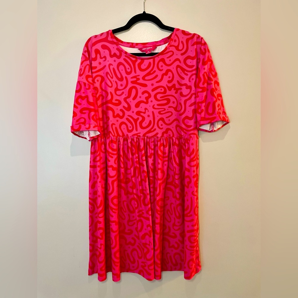Urban Threads oversized smock dress in pink swirl pattern